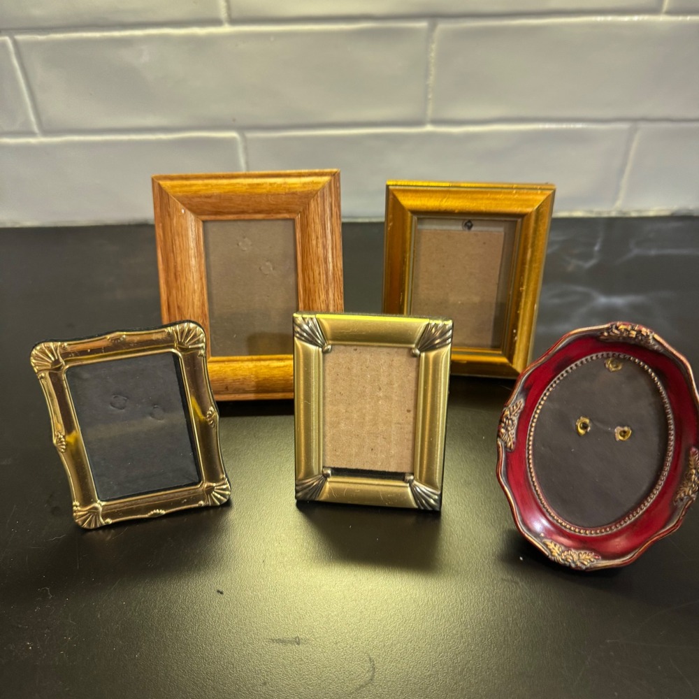Vintage Style Miniature Picture Frame Set Lot 5 Gold Wood Red Ornate Decor